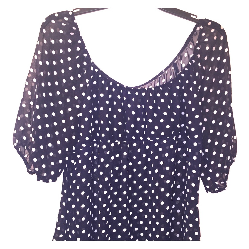 NAVY POLKA DOT SHEER BLOUSE